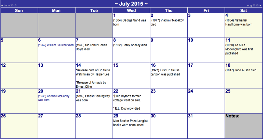 july calendar