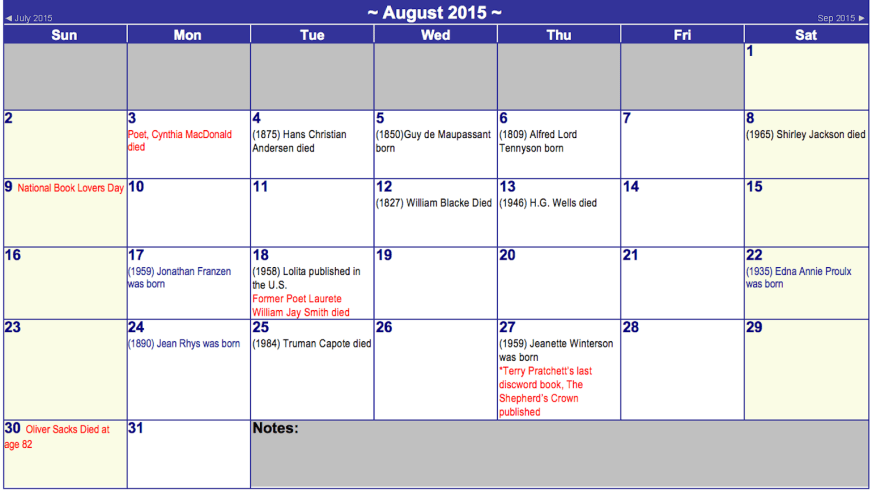 August calendar