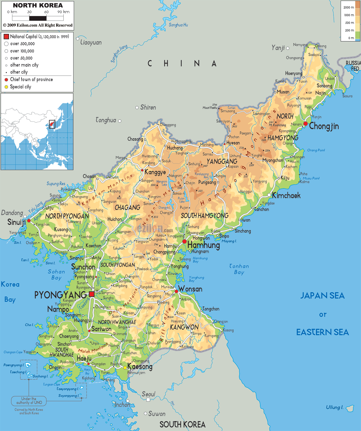 North-Korea-physical-map